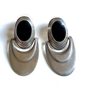 Vintage Sterling Silver Onyx Post Earrings